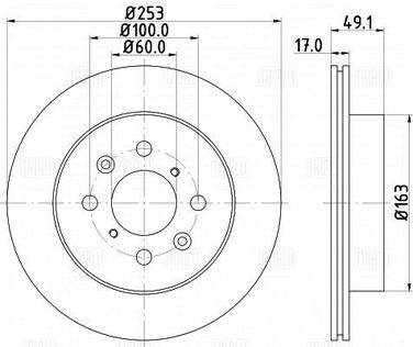 Trialli DF 266019 Диск торм. для а/м Suzuki Ignis (03-)/Wagon r (00-) перед. d=253 | перед | - 3