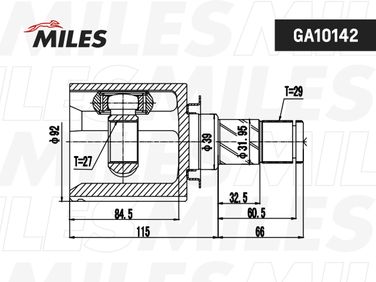 Miles GA10142 Шрус nissan teana j32/murano Z51 08- внут.лев. - 2