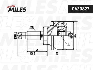 Miles GA20827 Шарнирный комплект, приводной вал - 3