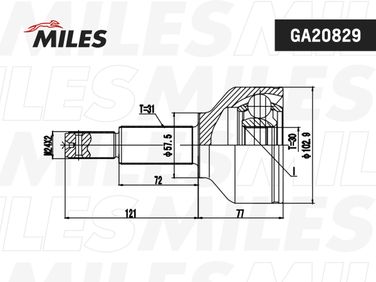 Miles GA20829 Шрус ford transit/tourneo custom 12- нар. - 3
