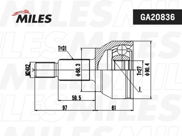 Miles GA20836 Шрус land rover range rover evoque (l538) 11 - - 3