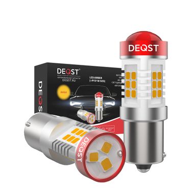 Deqst 241101 Лампы светодиодные S25 py21w amber bau15s 12-24v 5,5w amber 1300lm 2шт - 1