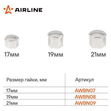 AIRLINE AWBN07 Колпачки на колесные болты/гайки 17 мм, хром, пластик, 20 шт.+ съёмник - 3