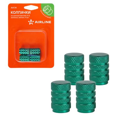 AIRLINE AVC14 Колпачки на шинный вентиль k-2, зеленые, металл, 4 шт. - 1