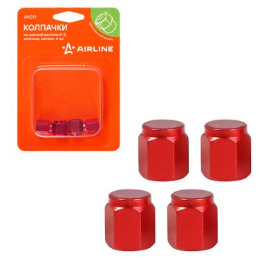 AIRLINE AVC17 Колпачки на шинный вентиль k-3, красные, металл, 4 шт. - 1