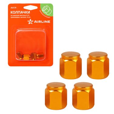 AIRLINE AVC19 Колпачки на шинный вентиль k-3, оранжевые, металл, 4 шт. - 1