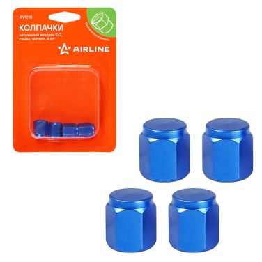 AIRLINE AVC18 Колпачки на шинный вентиль k-3, синие, металл, 4 шт. - 1