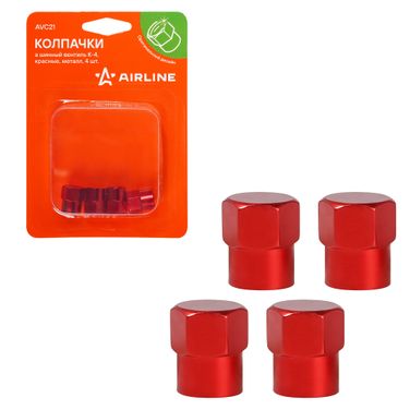 AIRLINE AVC21 Колпачки на шинный вентиль k-4, красные, металл, 4 шт. - 1