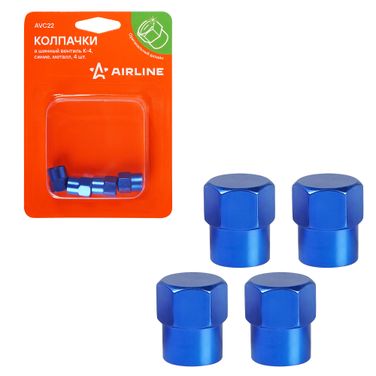 AIRLINE AVC22 Колпачки на шинный вентиль k-4, синие, металл, 4 шт. - 1