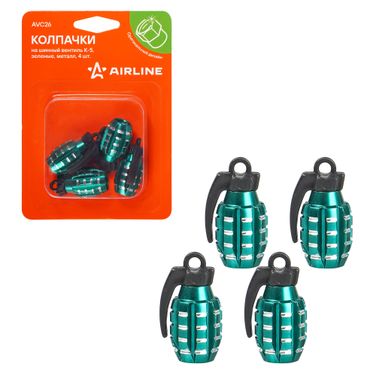 AIRLINE AVC26 Колпачки на шинный вентиль k-5, зеленые, металл, 4 шт. - 1