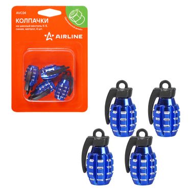 AIRLINE AVC24 Колпачки на шинный вентиль k-5, синие, металл, 4 шт. - 1