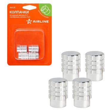 AIRLINE AVC31 Колпачки на шинный вентиль k-7, серебряные, металл, 4 шт. - 1