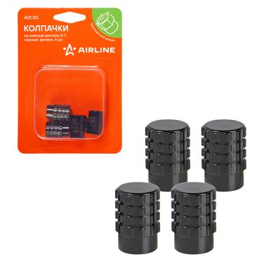 AIRLINE AVC30 Колпачки на шинный вентиль k-7, черные, металл, 4 шт. - 1