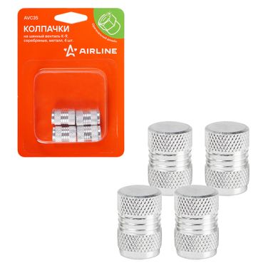 AIRLINE AVC35 Колпачки на шинный вентиль k-9, серебряные, металл, 4 шт. - 1