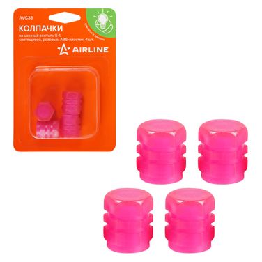 AIRLINE AVC38 Колпачки на шинный вентиль s-1, светящиеся, розовые, ABS-пластик, 4 шт. - 1