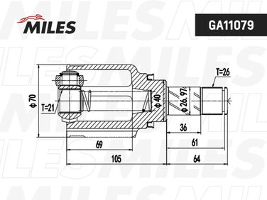 Miles GA11079 Шрус внутр. лев. renault Capture I/Logan Stepway II/Sandero Stepway II/Megan IV 5MT - 3