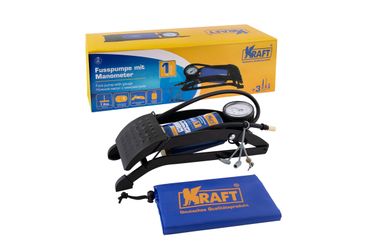 KRAFT KT810007 Насос ножной с манометром 295 см Master, 7 Атм, три дополнительные насадки, в сумке - 1