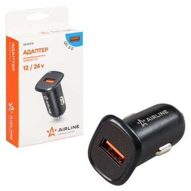 AIRLINE AEAK018 Адаптер автомобильный компактный 1xUSB QC 3.0, 12/24в - 2