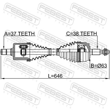 Febest 2314-T6ATLH Привод в сборе 37x646x38 | лев | - 2
