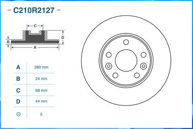 CWORKS C210R2127 Диск тормозной передний вентилируемый D280мм - 1