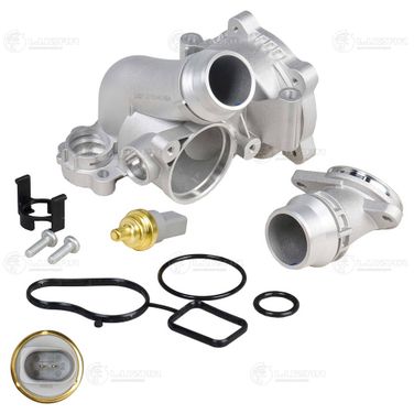 Luzar LT 1869 Корпус термостата для а/м VW Passat B6 (05-)/Skoda Octavia A5 (04-) 1.8t/2.0t (алюминиевый, с датчиком) - 1