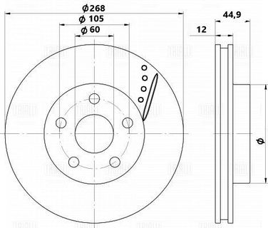 Trialli DF 2253s Диск торм. для а/м Chevrolet Cruze (09-)/Aveo t300 (11-) зад. d=268 R15 перф., слотир. | зад | - 1