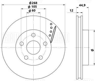 Trialli DF 2253s Диск торм. для а/м Chevrolet Cruze (09-)/Aveo t300 (11-) зад. d=268 R15 перф., слотир. | зад | - 3