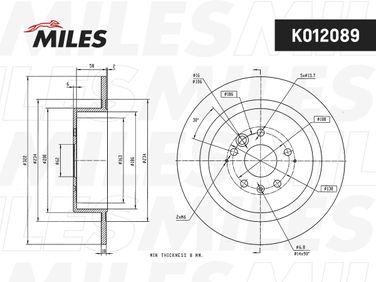 Miles K012089 Диск тормозной chery tiggo 4/4fl/5 14- задний d 322мм. - 2