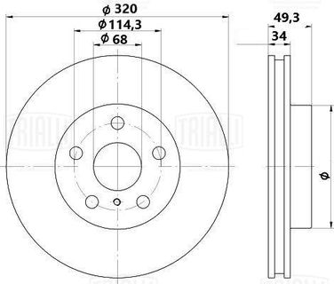 Trialli DF 117208 Диск тормозной для автомобилей Infiniti FX (03-) d=320 | перед | - 3