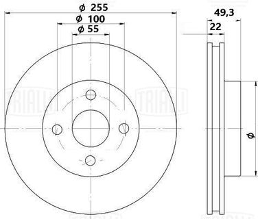 Trialli DF 270065 Диск тормозной для автомобилей Toyota Corolla (01-) d=255 окрашенный | перед | - 3