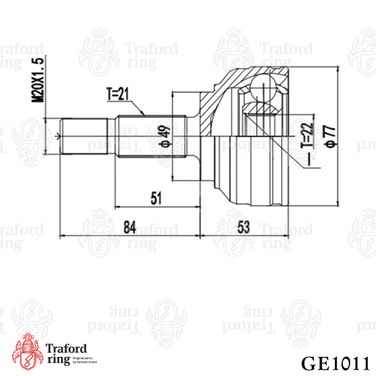 TRAFORD RING GE 1011 Шрус наружный, Renault Logan (04-) 1.6i (21х22 шлц.) - 3