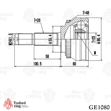 TRAFORD RING GE 1080 Шрус наружный передний, Chery Tiggo T11 (06-) 4WD (26 шлц.) - 3