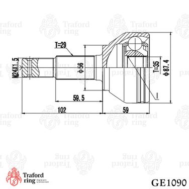 TRAFORD RING GE 1090 Шрус наружный, Nissan Qashqai (06-) 2.0i/1.5dCi - 3