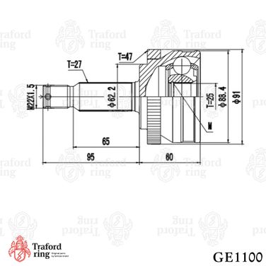 TRAFORD RING GE 1100 Шрус наружный, Hyundai Sonata (05-) 2.0i/2.4i ABS - 3