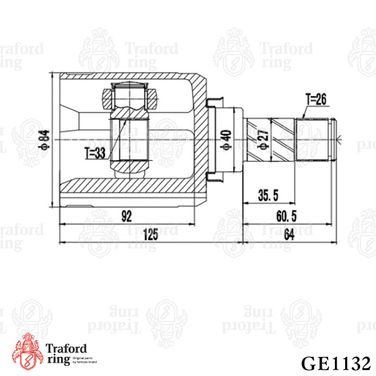 TRAFORD RING GE 1132 Шрус внутренний левый, Nissan Qashqai (06-) 2.0i 6MT 2WD (33 шлц.) - 3