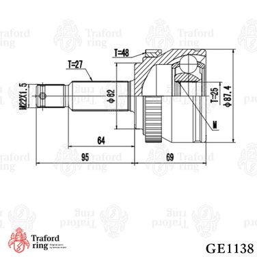 TRAFORD RING GE 1138 Шрус наружный передний, Kia Sportage II (04-) МТ - 3