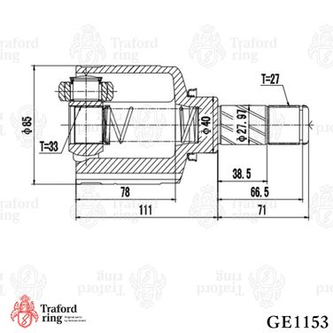 TRAFORD RING GE 1153 Шрус внутренний передний левый, Renault Duster (10-) 2.0i/1.5 dCi - 3