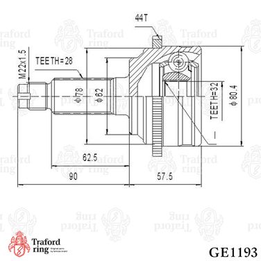 TRAFORD RING GE 1193 Шрус наружный, Mazda 6 (02-) MT ABS (32 шлц.) - 3