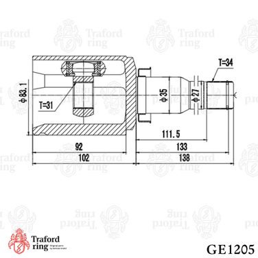 TRAFORD RING GE 1205 Шрус внутренний левый, Chevrolet Cruze (09-) 1.8i mt/at - 3
