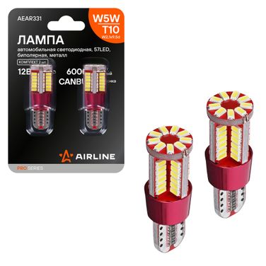 AIRLINE AEAR331 Лампa светодиодная T10 (w5w), 12/24в, 57led, Белая, обманка canbus, биполярная, металл, pro, 2 шт. в блистере - 1