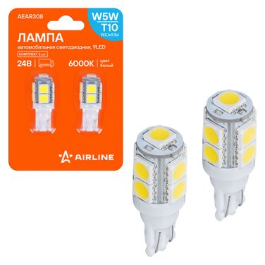 AIRLINE AEAR308 Лампa светодиодная T10 (w5w), 24в, 9led 5050, Белая, 2 шт. в блистере - 1