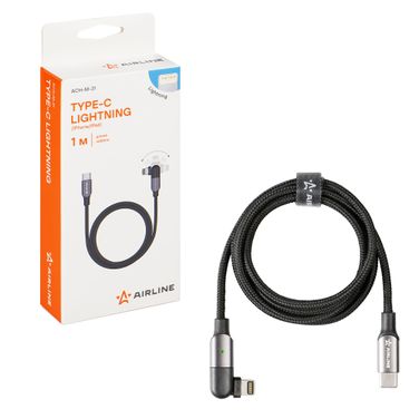 AIRLINE ACH-M-31 Кабель type-c - lightning (iphone/ipad) 1м, с поворот. коннектором, черный нейлоновый - 2