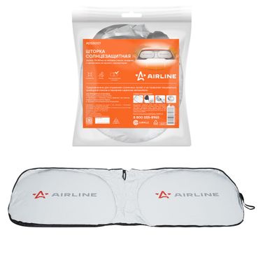 AIRLINE ADSS007 Шторка солнцезащит.(экран) 70*140см на лоб.стекло, складн.,c крепл.на зеркало, черн./сер. - 1