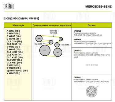 Trialli CM 5643 Ролик приводного ремня для автомобилей Mercedes GLE (v167) (18-) 2.0d/2.9d [om654, om656] (обводной) - 2