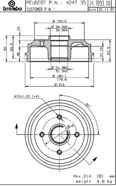 Brembo 14.7093.10 Барабан тормозной  - 2