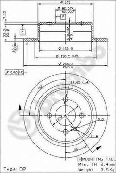 Brembo 08.3947.24 Диск тормозной Standard | зад | - 1