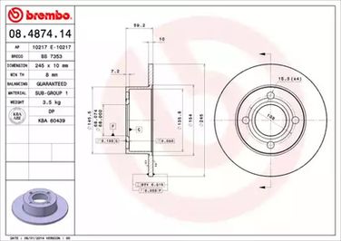 Brembo 08.4874.14 Диск тормозной Standard | зад | - 1