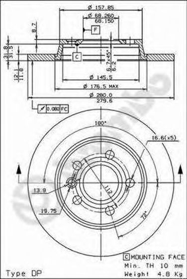 Brembo 08.7288.14 Диск тормозной Standard | зад | - 1