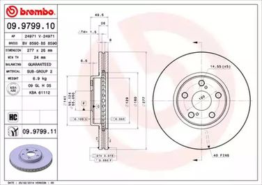 Brembo 09.9799.10 Снят, замена 09.9799.11 Диск тормозной Standard | перед | - 1