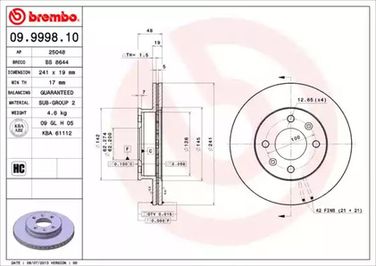 Brembo 09.9998.10 Диск тормозной Standard | перед | - 1